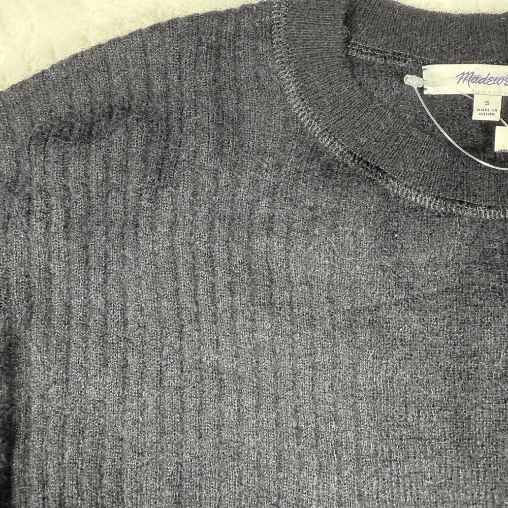 NWT Madewell Black Ribbed Alpaca Lightweight Crewneck‎ Sweater S Quiet Luxury